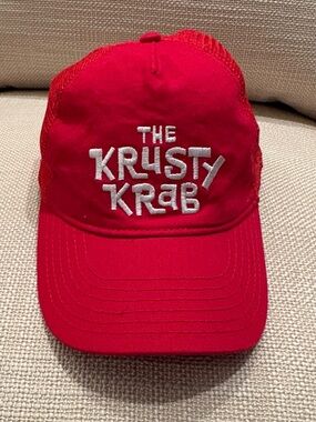 The Krusty Krab Red w White Embroidery 6 Panel Hat w Mesh /Snap Back/SpongeBob